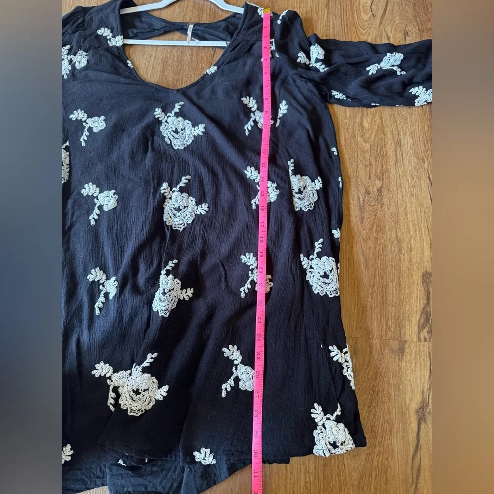 Free People Black and White Embroidered Austin Mini Dress Size Large